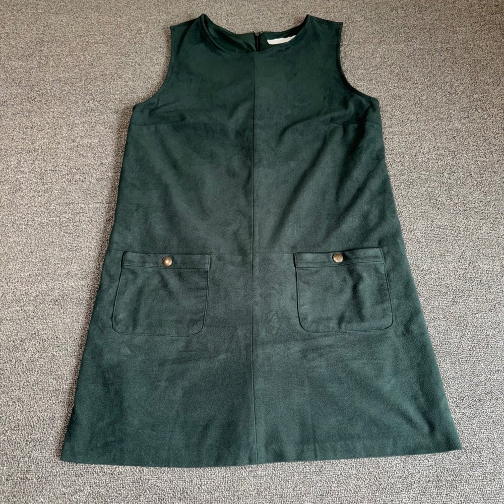 Forgiveness Green Faux Suede Sleeveless Pocket Shift Dress Size Medium Boho Twee